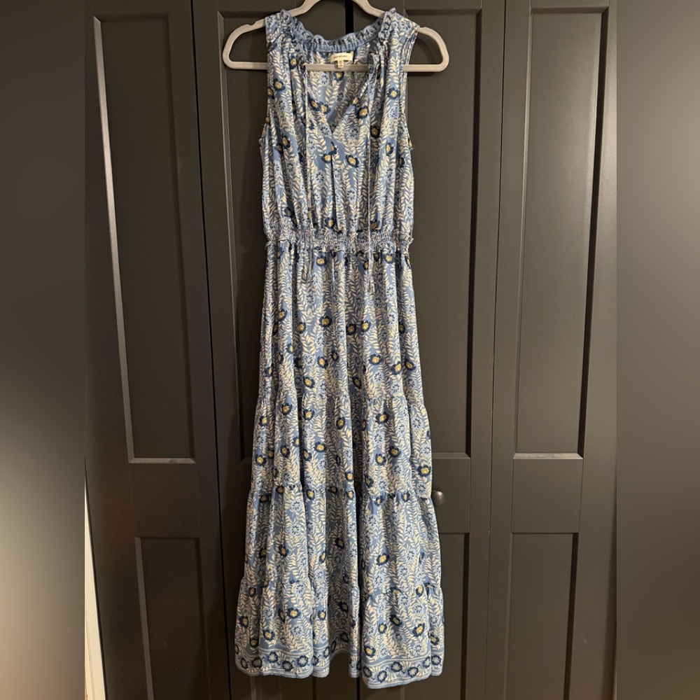 Light Blue Floral Tiered Maxi Dress